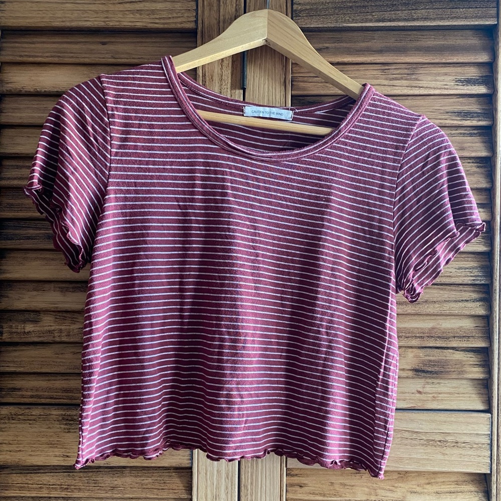 Caution To The Wind Burgundy Striped Crop Top